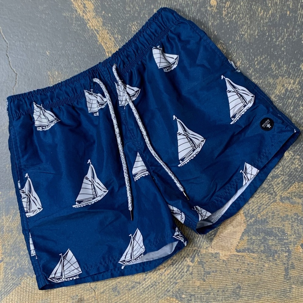 Molokai Surf Co. Men’s Swim Trunks Sail Boats Blue Medium